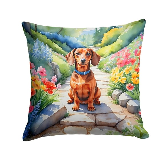 Dachshund Spring Path Throw Pillow 18 in x 18 in