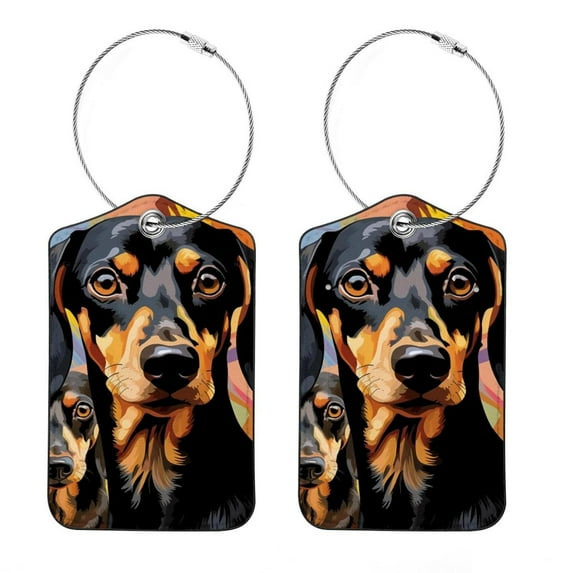 Dachshund Square PU Leather Luggage Tags - 2 Pack with Privacy Cover and Stainless Steel Ring - Suitable for Travel, Backpack, Handbag - Suitcase Tags, Travel Tag