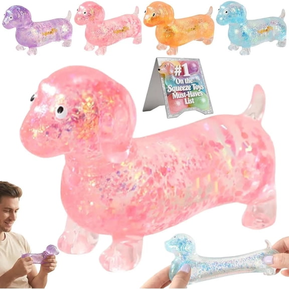 Dachshund Squishies Stress Toys - Glitter Weiner Dog Dumpling Squishies - Pink Slow Rising Toys Sparkly Sausage Dogs Gel Relief Stress Ball, Gift for K*ids B*oys G*irls Adults