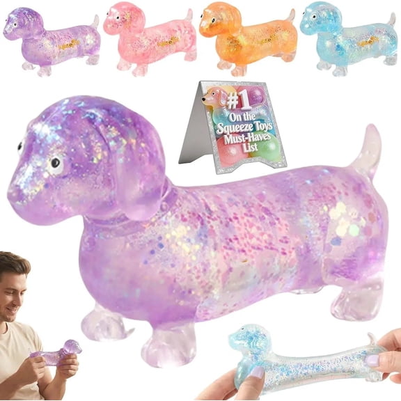 Dachshund Squishies Stress Toys - Glitter Weiner Dog Dumpling Squishies - Purple Slow Rising Toys Sparkly Sausage Dogs Gel Relief Stress Ball, Gift for K*ids B*oys G*irls Adults