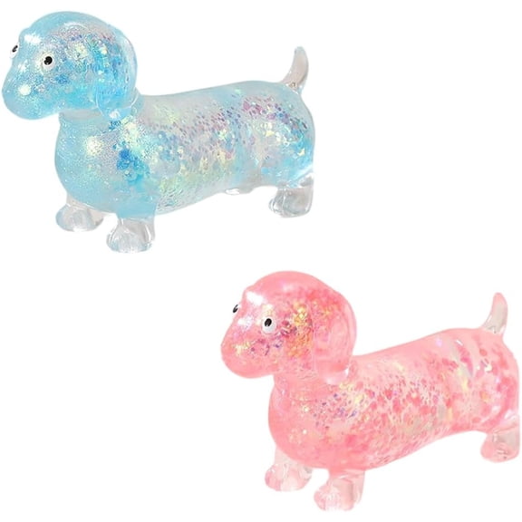 Dachshund Squishy, Glitter Weiner Dog, 4.3in Sparkly Cute Mini Rainbow Sausage Dog with Face for Adults