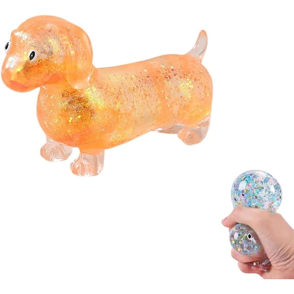 Dachshund Squishy, Squishy Weiner Dog, 4.3in Sparkly Cute Mini Rainbow Sausage Dogs with Face for Adults