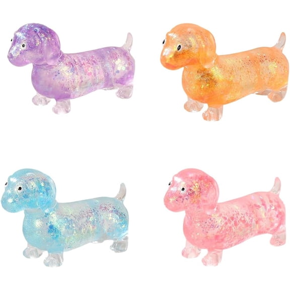 Dachshund Squishy, Squishy Weiner Dog, 4.3in Sparkly Cute Mini Rainbow Sausage Dogs with Face for Adults
