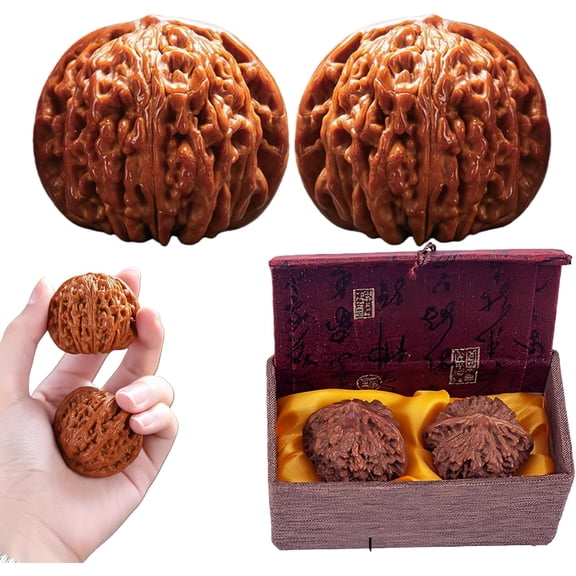 2026 New Wenwan Walnut Massage Balls Stress Relief Hand Exercise Balls with Gift Box, Ideal for Husband & Dad