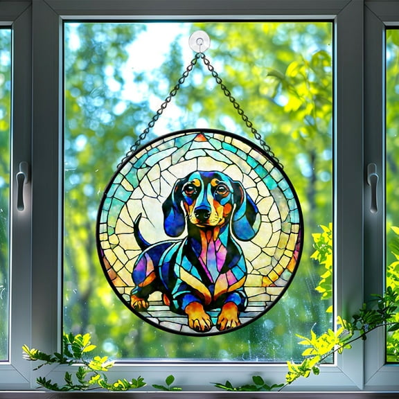 Dachshund Stained Glass Suncatcher, Dachshund Glass Suncatchers for Windows For Merry Christmas