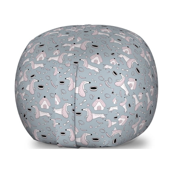 Dachshund Storage Toy Bag Chair, Pastel Dog Lover Pattern with Pet and Puppy, Stuffed Animal Organizer Washable Bag, Small Size, Multicolor, by Ambesonne