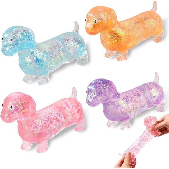 Dachshund Stress Toy, Squeeze Dog Dumpling Butter Squishies Mystery Glitter Slow Rising Toys, Blue Sparkly Sausage Dogs Relief Cute Soft Sparkling Ball