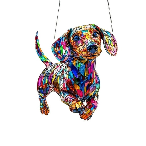 Dachshund Sun Catcher Pendant Acrylic Hanging Decor For Home Window Decoration Pet Lovers Gift, Vibrant Stained Glass Effect Reflective Sunlight Projection, Perfect For Christmas