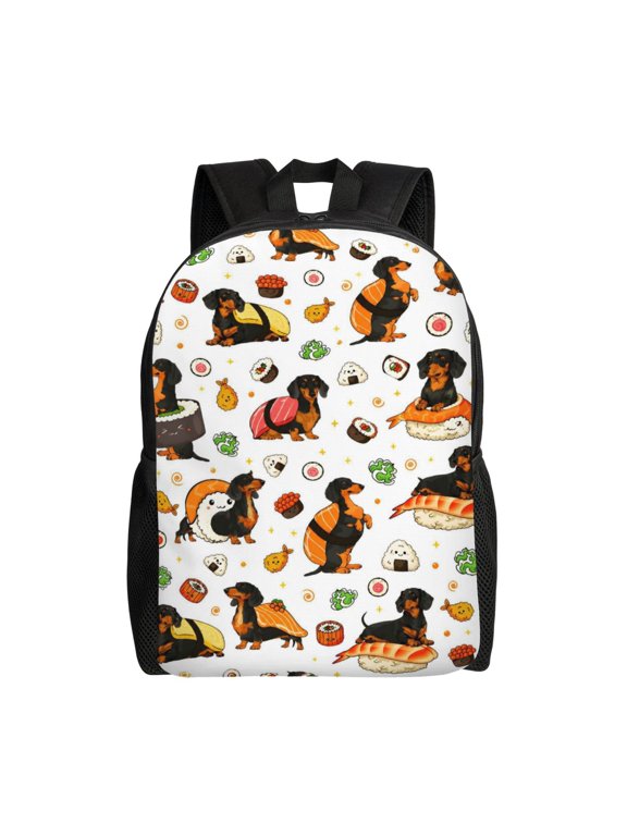 Dachshund Sushi Backpack Full Front Print Travel Laptop Bag for Men and Women