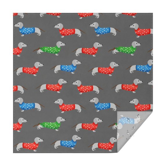 Dachshund and Sweater Gray Pattern Square Tablecloth, Waterproof Wipeable Spillproof Washable Table Cover for Home Kitchen Party and Daily Decor 42"x42"