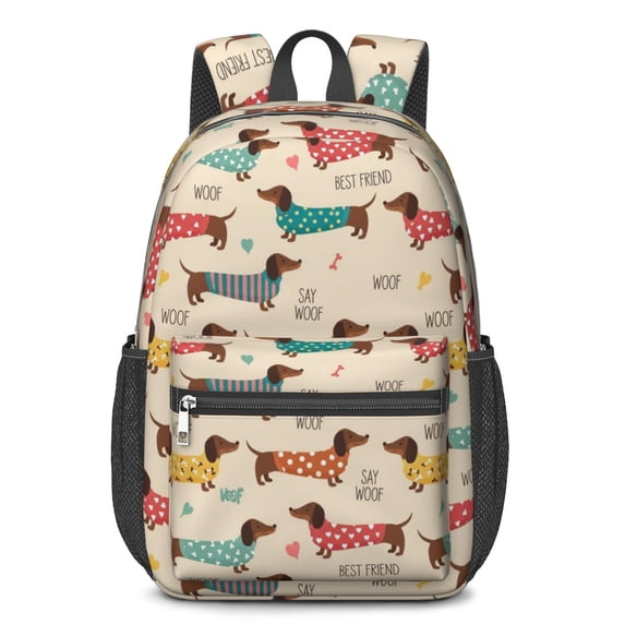 Dachshund Sweater and Text 17" School Backpacks for Teens,Waterproof Oxford Fabric,S-Shape Padded Straps for School,Travel,Hiking,Camping