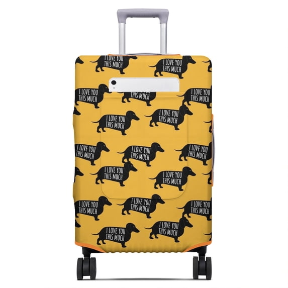 Food Pattern Text Dachshund and Text Yellow Pattern Luggage Cover,Stretch Travel Baggage ...