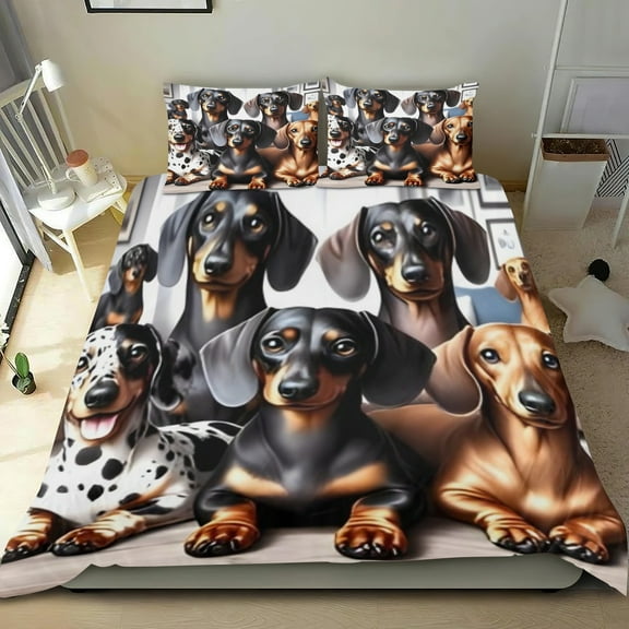 Dachshund Themed Bed Sheet Set Three Piece Set 53x79 Inches Comfortable And Skin Friendly Unique Design Creating A Star Studded Night