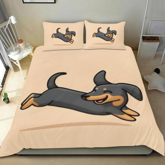 Dachshund Themed Bed Sheet Set Three Piece Set 53x79 Inches Comfortable And Skin Friendly Unique Design Creating A Star Studded Night