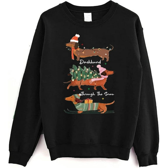 Dachshund Through The Snow Christmas Sweatshirt, Cute Doxie Holiday Crewneck Pullover