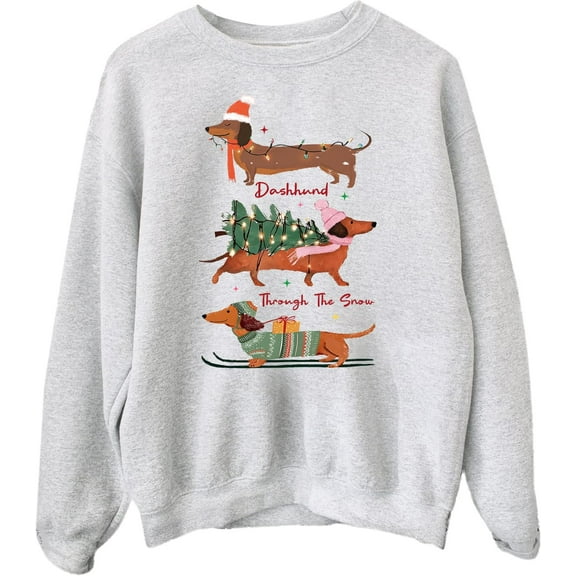 Dachshund Through The Snow Christmas Sweatshirt, Cute Doxie Holiday Crewneck Pullover