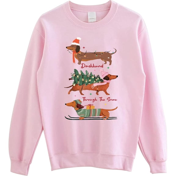 Dachshund Through The Snow Christmas Sweatshirt, Cute Doxie Holiday Crewneck Pullover