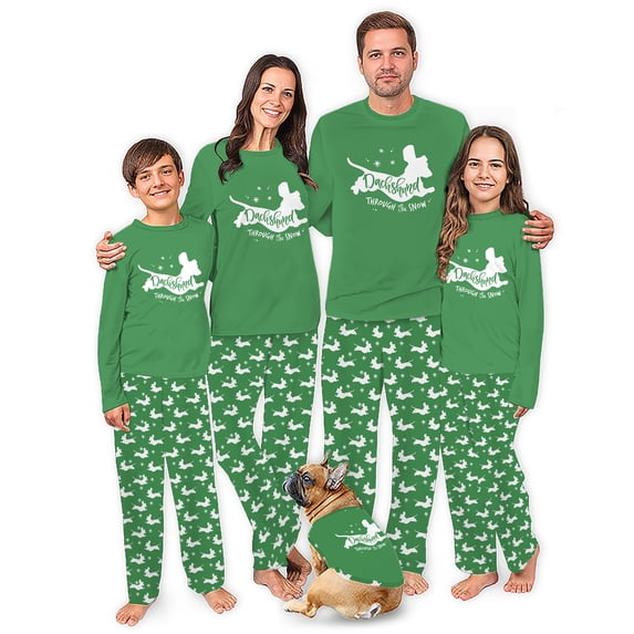 Dachshund Through The Snow Dog And Human Matching Christmas Pajamas, Cotton And Polyester, Size Newborn To Men 6XL