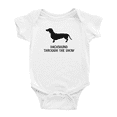 thumbnail image 1 of Dachshund Through The Snow Funny Baby Clothes Bodysuit Infant Boy Girl Unisex, 1 of 5