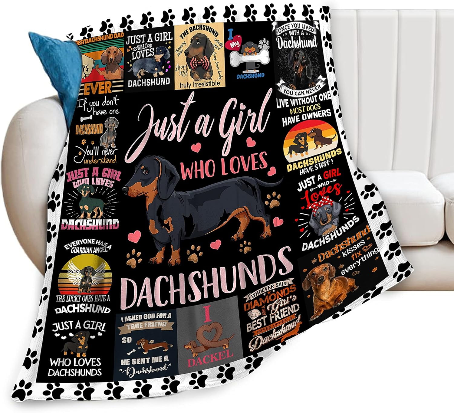 Floral Dachshund Quilted Blanket NCU0TH231 main image 1