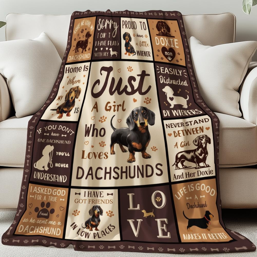 Dachshund Throw for Women Men 59×51 inch Dog Paw Soft Cozy Flannel Blanket Washable Fuzzy Throw Blanket for Home Office Room Bed Sofa Chair Gift