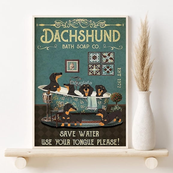Dachshund Toilet Print Retro Bath Soap Restroom Wall Art UNFRAMED PAPER POSTER, Home Decor