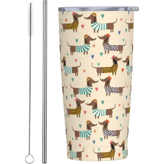 Dachshund Tumbler 20oz Cute Dog Stainless Steel Insulated Tumblers with Lid and Straw Animal Travel Coffee Mug Tea Wine Cups Water Bottle Dogs Gifts for Women Dog Lover