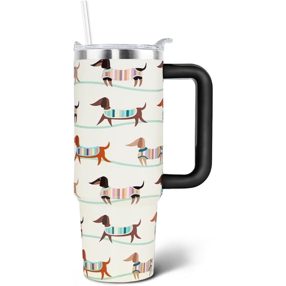 Dachshund Tumbler 30 Oz Gifts For Women with Handle and Lid Straws Dog Stainless Steel Cup Insulated Travel Coffee Mug Home Office