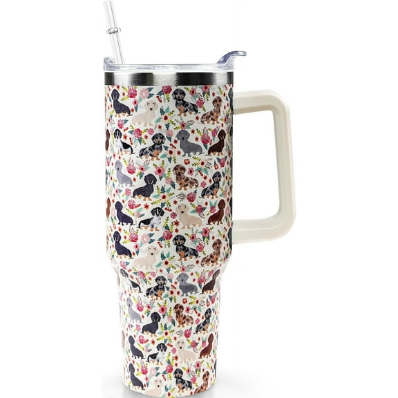 Dachshund Tumbler Gifts - Dachshund gifts for women - Dachshund Insulated Tumblers Handle and Silicone Straws 40 OZ - Dachshund for Dog Lovers