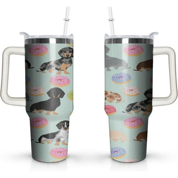 Dachshund Tumbler with Handl, Stainless Steel Vacuum Insulated Travel Coffee Mug 40 oz, Inspirational Birthday Christmas Gifts for Dog Lover Friends