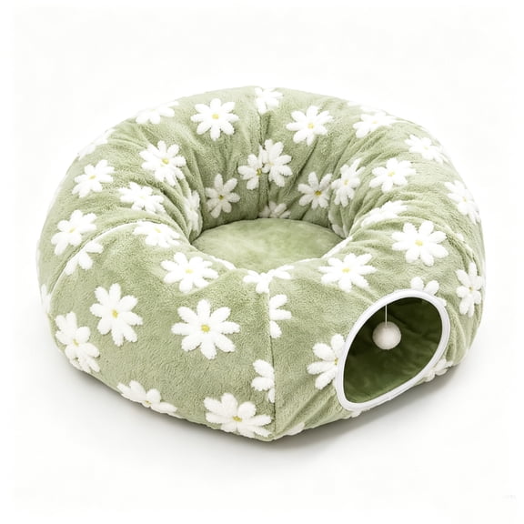Dachshund Tunnel Bed Flower Design Plush Foldable Dog Cave Bed for Anti-Anxiety, Washable Covered Bed for Miniature Dachshunds, Puppies, Cats