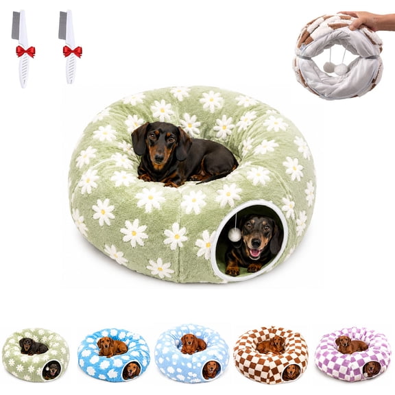 Dachshund Tunnel Bed for All Size Cat & Dog, Breathable, Removable, Warm, 33.5x33.5x10in, Tear-Resistant, Easy To Clean, for Living in All Seasons, Tunnel Bed with Washable Cushion for Dog