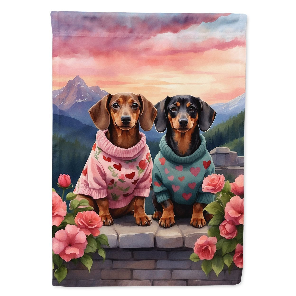 Dachshund Two Hearts Garden Flag