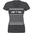 thumbnail image 1 of Dachshund Ugly Christmas Sweater Dark Heather Juniors V-Neck T-Shirt, 1 of 1