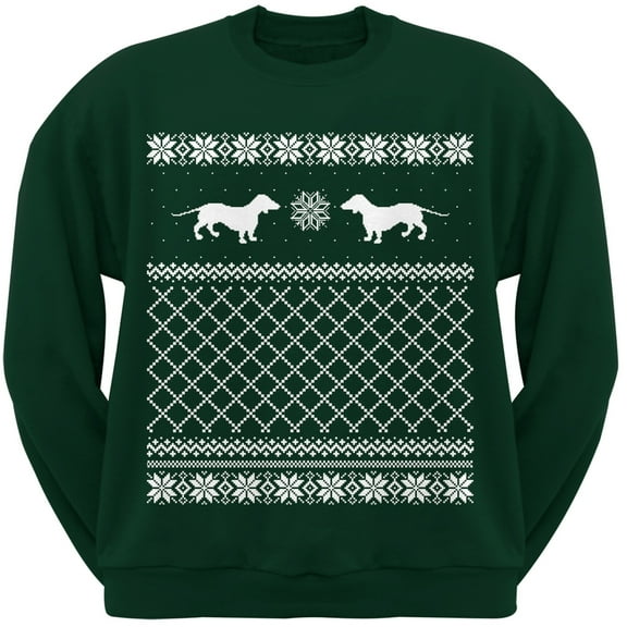 Dachshund Ugly Christmas Sweater Green Adult Crew Neck Sweatshirt