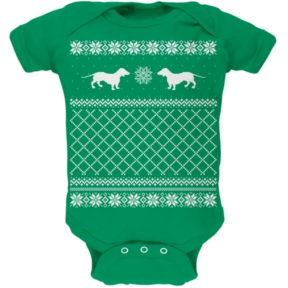 Dachshund Ugly Christmas Sweater Green Baby One Piece - 3 month