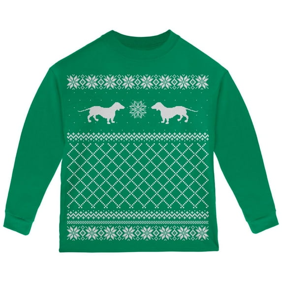 Dachshund Ugly Christmas Sweater Green Toddler Long Sleeve T-Shirt