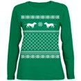 thumbnail image 1 of Dachshund Ugly Christmas Sweater Green Womens Long Sleeve T-Shirt, 1 of 1