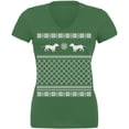 thumbnail image 1 of Dachshund Ugly Christmas Sweater Leaf Juniors V-Neck T-Shirt, 1 of 1
