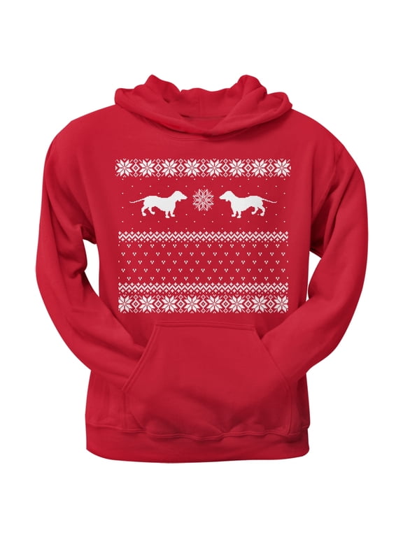 Dachshund Ugly Christmas Sweater Red Adult Hoodie