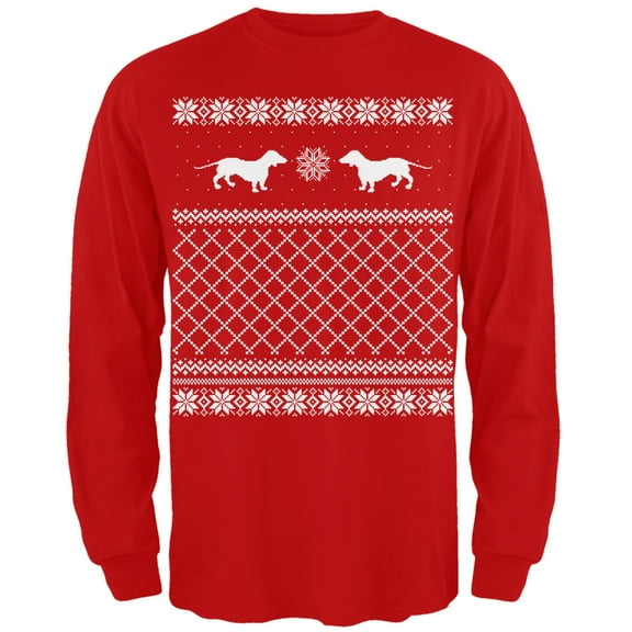 Dachshund Ugly Christmas Sweater Red Adult Long Sleeve T-Shirt