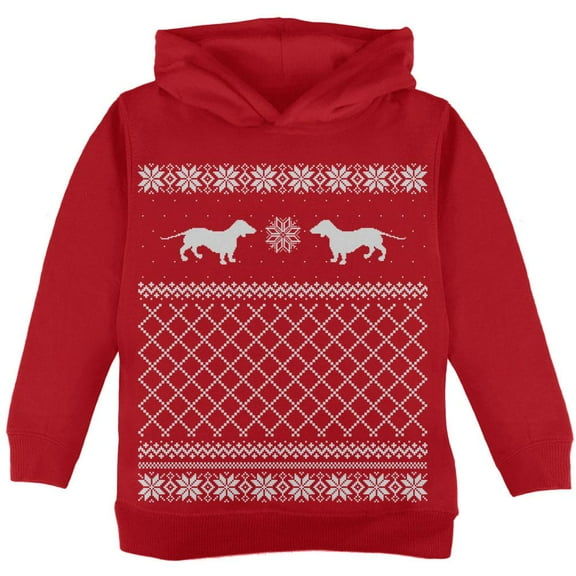 Dachshund Ugly Christmas Sweater Red Toddler Hoodie