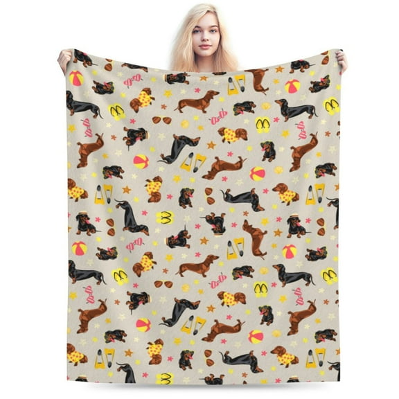 Dachshund Vacation Throw Blankets, Gifts for Adult Blanket, Lightweight Cozy Warm Flannel Blankets Throw for Home Decor Bed Couch 50"x40"