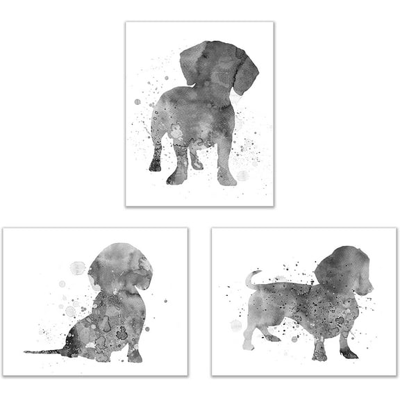 Dachshund Wall Art Decor - Set of 3 Prints (8x10) - Poster Photos - Puppy Dog Watercolor