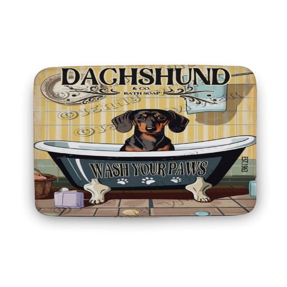 Dachshund Wash Your Paws Bath Mat,Cute Cartoon Dog Bathroom Rugs with Non Slip Backing ,Washable Cover Floor Rug Carpets Floor Mat 16"x24"