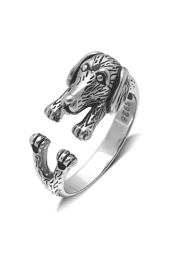 Dachshund Weiner Dog Sterling Silver Women Wrap Ring Adjustable Ginger Lyne Collection