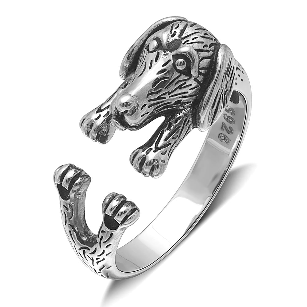 Dachshund Weiner Dog Sterling Silver Women Wrap Ring Adjustable Ginger Lyne 