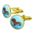 thumbnail image 1 of Dachshund Wiener Dog Cartoon Round Cufflink Set Gold Color, 1 of 5
