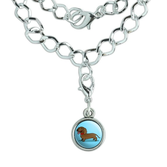 Dachshund Wiener Dog Cartoon Silver Plated Bracelet with Antiqued Charm