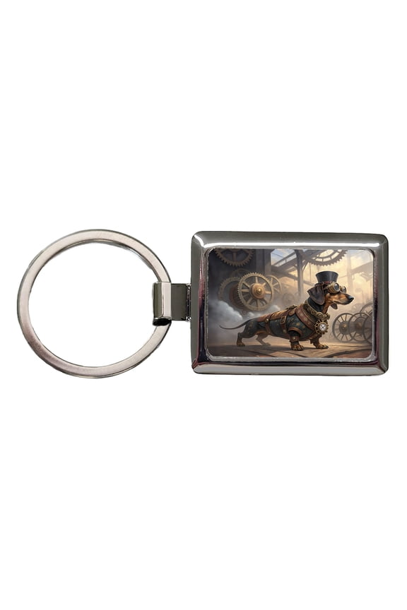 Dachshund Wiener Dog Steampunk Metal Rectangle Keychain